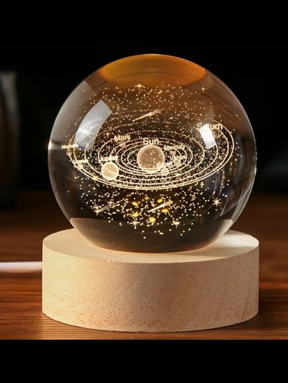 3D Solar System Crystal Ball LED Night Light | Galaxy Planet Glass Sphere Lamp